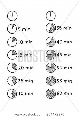 Hand Drawn Timer Infographic Icon. Isolated On White Background.