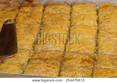Baklava. Traditional Turkish Dessert Baklava. Cut Baklava.