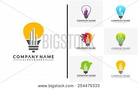 Set Of Bulb City Logo Template, Building Idea Logo Template, Modern Bulb City Logo Designs Concept