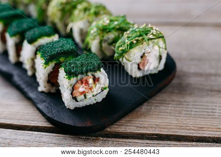 Japanese Restaurant Menu, Professional Culinary, Delicious And Beautiful Food. Tasty Appetizing Sush