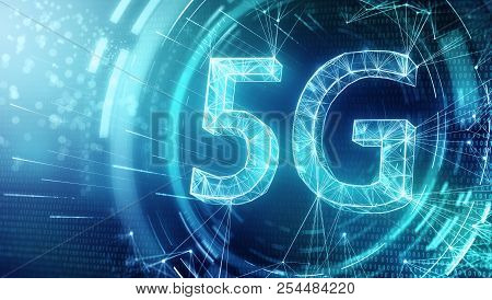 Creative Glowing 5g Backdrop. Mobile Internet Concept. 3d Rendering