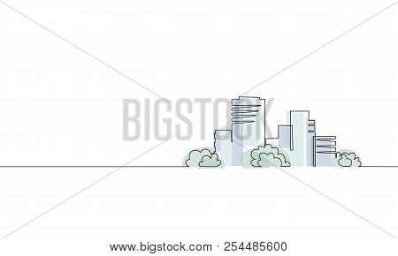 Single Continuous One Line Art City Building Construction. Architecture House Urban Apartment Citysc