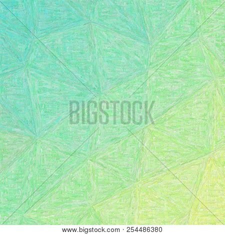 Good Abstract Illustration Of Green, Yellow And Lapis Lazuli Impressionism Impasto Paint. Beautiful 