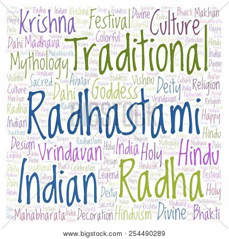 Radhastami In Square Shape Word Cloud. Wordcloud Made From Letters And Words Only.