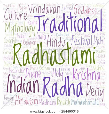 Radhastami In Square Shape   Word Cloud. Wordcloud Made From Letters And Words Only.