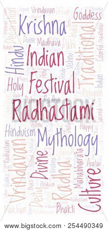 Radhastami Vertical In Banner Form Word Cloud. Wordcloud Made From Letters And Words Only.
