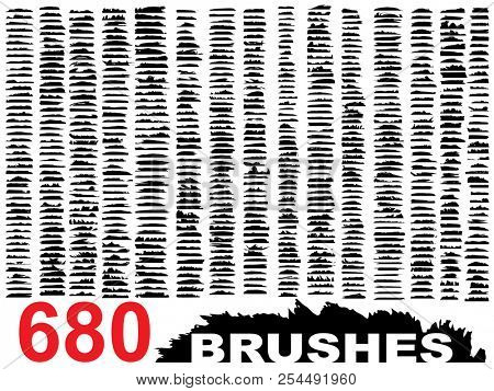 Very large collection or set of 680 artistic black paint or ink hand made creative brush stroke backgrounds isolated on white as grunge or grungy art, education abstract elements frame design