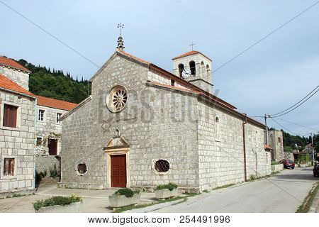 PUPNAT, CROATIA - MARCH 21: Church of Our Lady of the Snows in Pupnat, Korcula island, Croatia, on March 21, 2017.