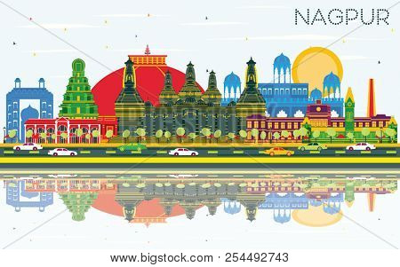 Nagpur India City Skyline with Color Buildings, Blue Sky and Reflections. Business Travel and Tourism Concept with Historic Architecture. Nagpur Cityscape with Landmarks.