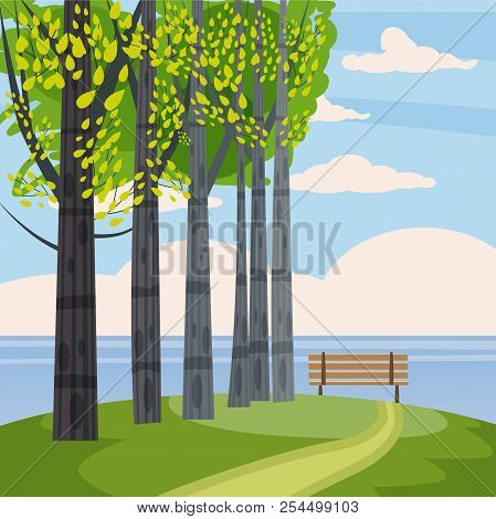 Rural Country, Landscape With Trees, Hills, Branch, And Fall Leaves, Suburban, Vactor Illustrations,