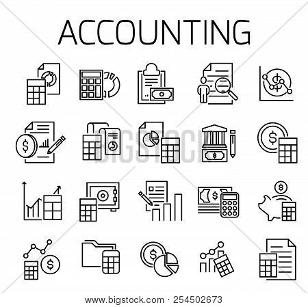 Accounting Related Vector Icon Set. Well-crafted Sign In Thin Line Style With Editable Stroke. Vecto