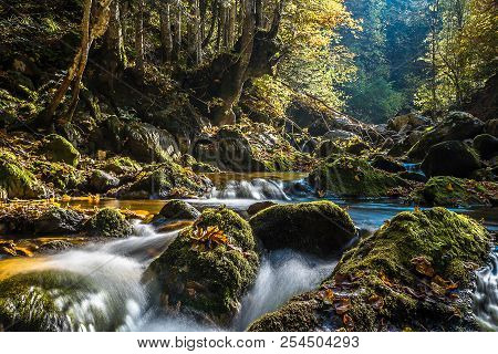 Pesio Creek And His Falls In Cotian Alps, In The Northern Of Italy