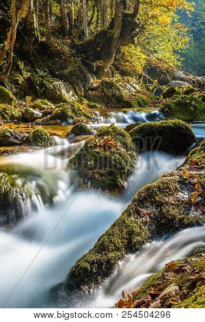 Pesio Creek And His Falls In Cotian Alps, In The Northern Of Italy