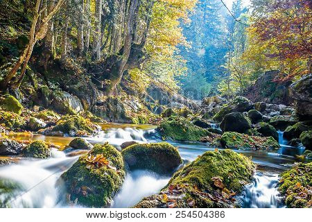 Pesio Creek And His Falls In Cotian Alps, In The Northern Of Italy
