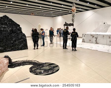LONDON - AUGUST 19, 2018: Artworks on display at an exhibition by Lee Bul, a Korean artist, at The Hayward Gallery, Southbank Centre in Waterloo, London, UK.