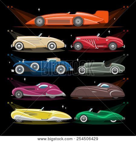 Art Deco Car Vector Retro Luxury Auto Transport And Art-deco Modern Automobile Illustration Set Of O