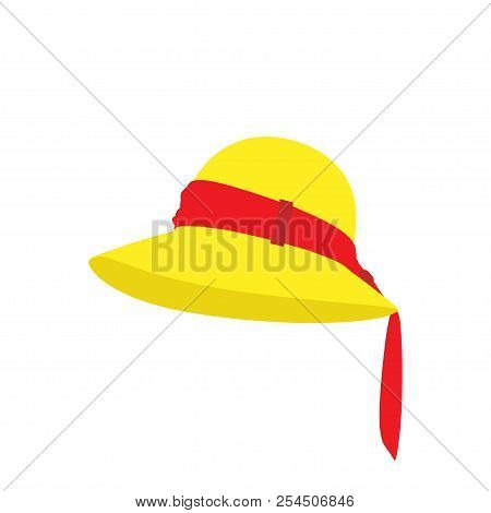 Lady Fashion Hat Design. Elegant Women Beach Accessorry Isolated. Femal Retro Clothes Graphic Art. M