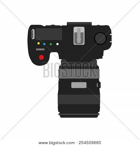 Photo Camera Top View Vector Background. Vintage Digita; Photography Design Icon Object. Retro Illus