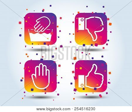 Hand Icons. Like And Dislike Thumb Up Symbols. Not Machine Washable Sign. Stop No Entry. Colour Grad