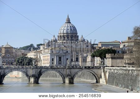 The River Tiber And The Ponte Sant' Angelo Bridge