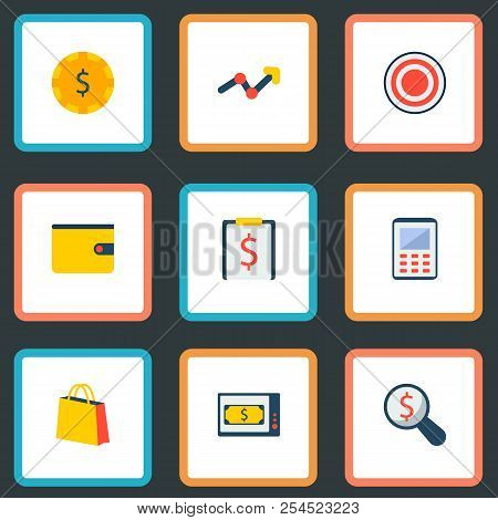 Set Of Financial Icons Flat Style Symbols With Financial Research, Finance News, Target And Other Ic