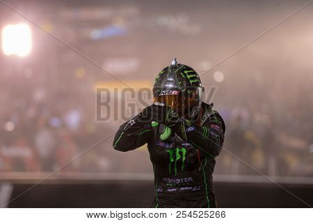 August 18, 2018 - Bristol, Tennessee, USA: Kurt Busch (41) celebrates his 6th victory  at the Food City 300 at Bristol Motor Speedway in Bristol, Tennessee.