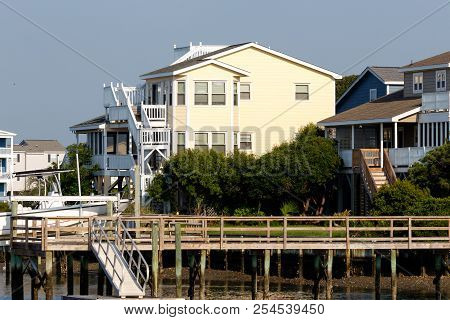 Luxury Beach Houses With Boat Dock On The Inter Coastal Waterway, Sunset Beach, North Carolina