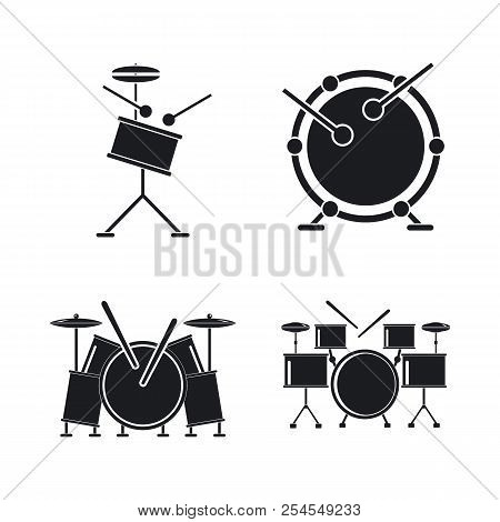 Drum Rock Kit Music Icons Set. Simple Illustration Of 4 Drum Rock Kit Music Icons For Web