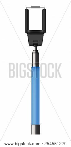 Blue Selfie Stick Mockup. Realistic Illustration Of Blue Selfie Stick Mockup For Web Design Isolated