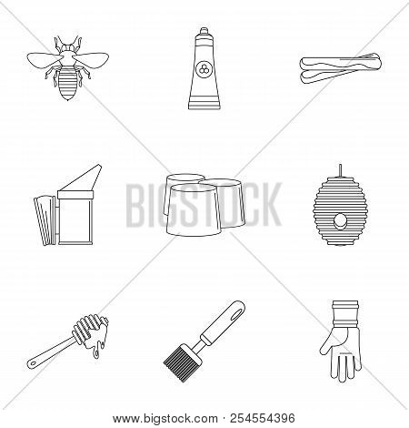 Honey Commodity Icons Set. Outline Set Of 9 Honey Commodity Icons For Web Isolated On White Backgrou