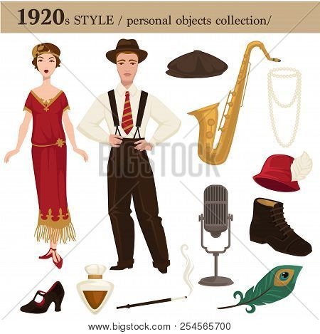 1920 Fashion Style Man And Woman Personal Objects