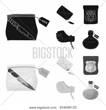 The Detective Badge, The Handcuff On The Criminal Hand, The Stump Of The Finger In The Bag, The Flas