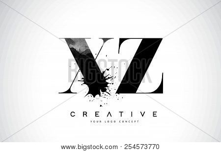 Xz X Z Letter Logo Design With Black Ink Watercolor Splash Spill Vector Illustration.