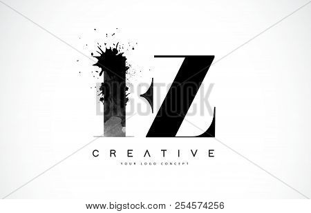 Fz F Z Letter Logo Design With Black Ink Watercolor Splash Spill Vector Illustration.