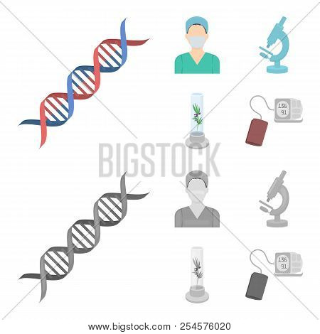 Plant In Vitro, Nurse, Microscope, Tonometer. Medicine Set Collection Icons In Cartoon, Monochrome S