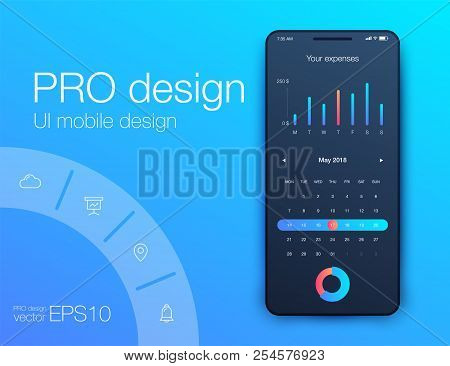 Weather Ui. Material Design. Stock Vector Illustration