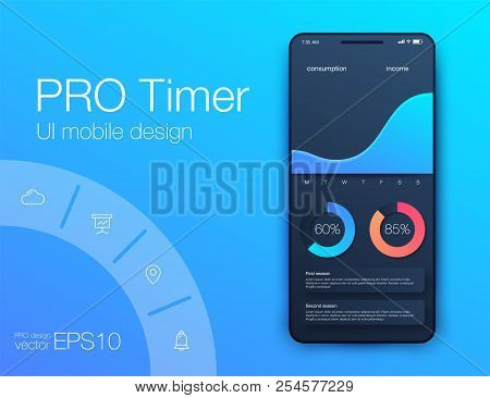 Weather Ui. Material Design. Stock Vector Illustration