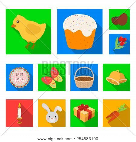 Easter Is A Christian Holiday Flat Icons In Set Collection For Design. Easter Attributes Vector Symb