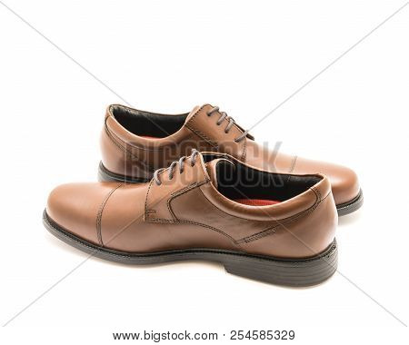 Close-up Pair Brand New Dress Cap Toe Oxford Shoes Isolate On White