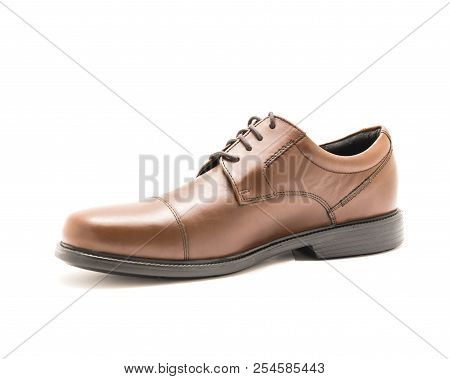 Studio Shot Shiny Brown Dress Cap Toe Oxford Shoes Isolate On White