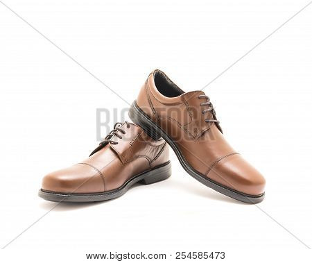 Close-up Pair Brand New Dress Cap Toe Oxford Shoes Isolate On White