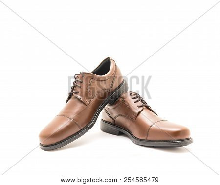 Close-up Pair Brand New Dress Cap Toe Oxford Shoes Isolate On White
