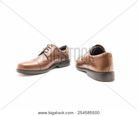 Close-up Pair Brand New Dress Cap Toe Oxford Shoes Isolate On White