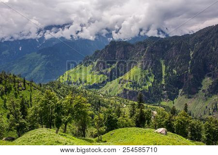 View from Rohtang pass at beautiful green valley, Himachal Pradesh, India