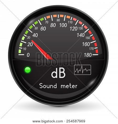 Volume Unit Meter. Sound Audio Equipment. Low Level. Glass Gauge With Chrome Frame. Vector 3d Illust
