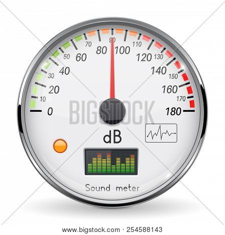Volume Unit Meter. Sound Audio Equipment. Normal Level. White Glass Gauge With Chrome Frame. Vector 