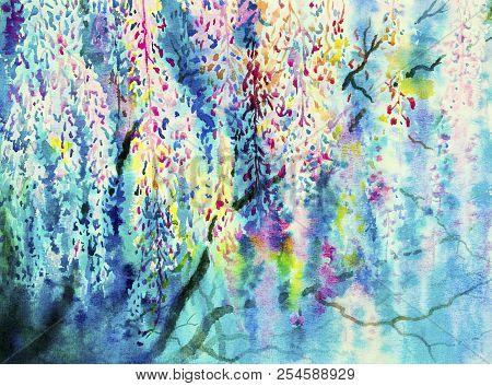 Abstract Watercolor Wisteria Flowers.