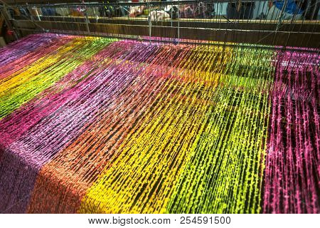 Handmade Wool Loom With Running A Machines