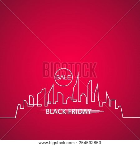 Black Friday In The City The Perfect Sale. White Ribbon Banner In Flat Style On A Pink Background Wi