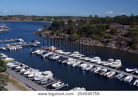 Marina of the Norwegian fishing town Hvaler . June 19,2018. Hvaler,Norway